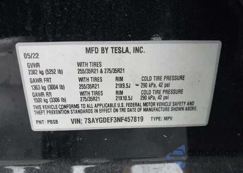 2022 Tesla Model Y Performance Dual Motor All-Wheel Drive from USA, damaged, VIN 7SAYGDEF3NF457819